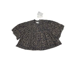 Marant Etoile Destiny Top 42 Black Ochre New Floral Smocked Cotton Blouse